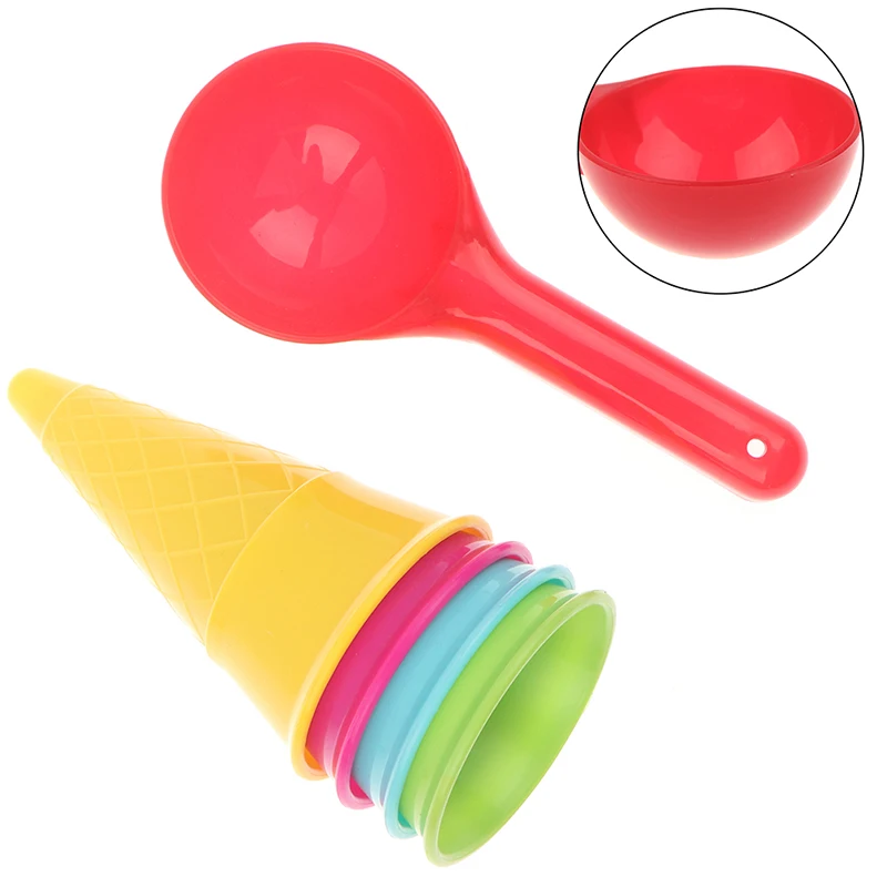 Juego de cucharas de cono de helado para niños, juguetes de playa, juguete de arena para niños, juego educativo Montessori, regalo de verano, lote de 5 piezas