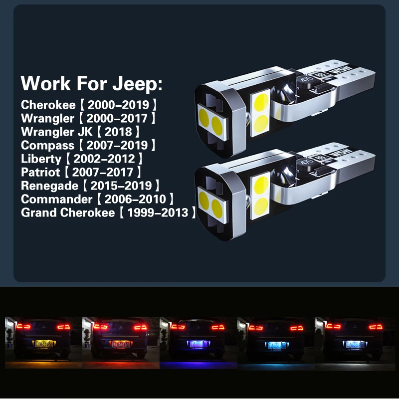 2pcs LED License Plate Light W5W T10 Lamp Canbus For Jeep Grand Cherokee Commander Renegade Patriot Liberty Compass Wrangler JK