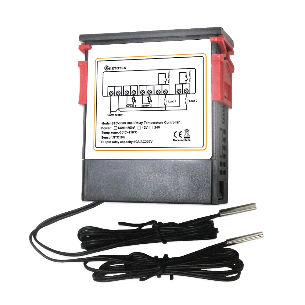 STC-1000 STC-3008 Dual Digital Thermostat Temperature Controller Two Relay Output 12V 24V 220V Heating Cooling Control Switch