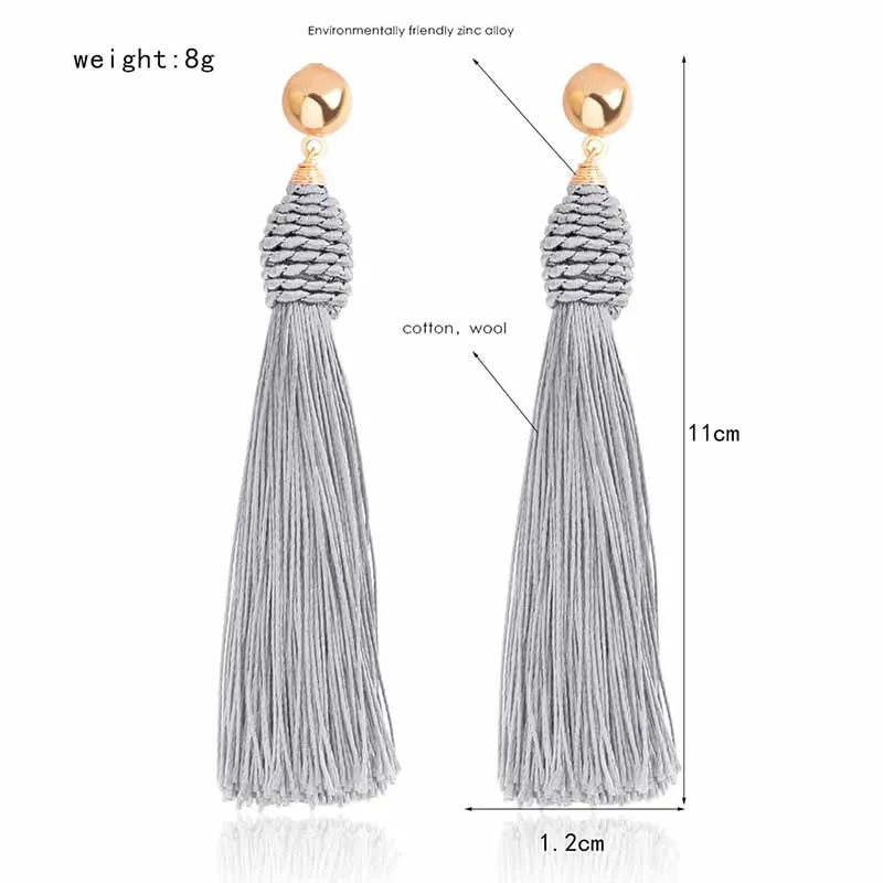 Fashion Bohemian Alloy Fringe Women\'s Earrings Black Brown Blue Red Silk Fabric Long Fringe Earrings Women\'s Jewelry