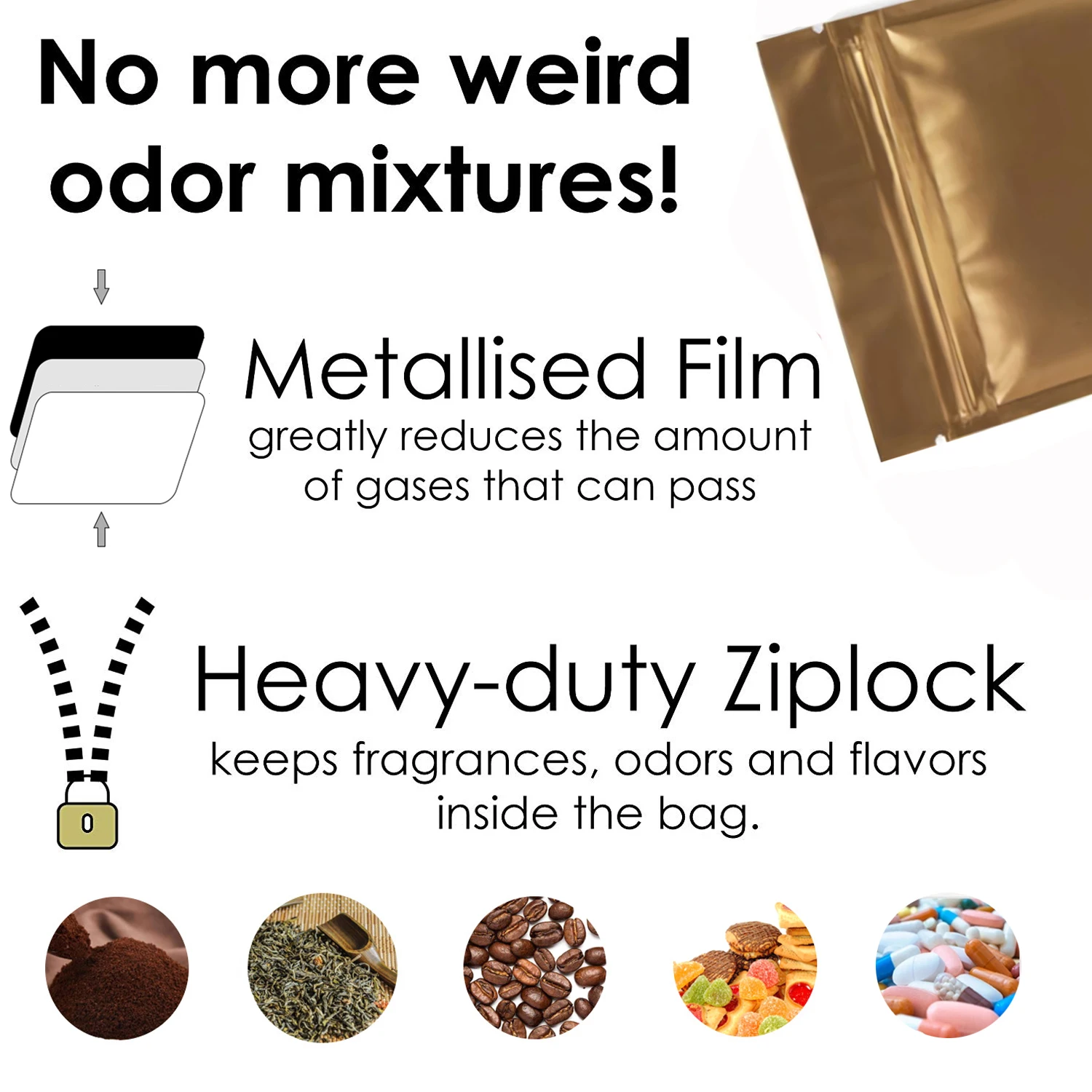 Matte Gold Flat Pouches Zip Lock Package Bag Resealable Smell Proof Aluminum Foil Mylar Ziplock Plastic Bags 100pcs