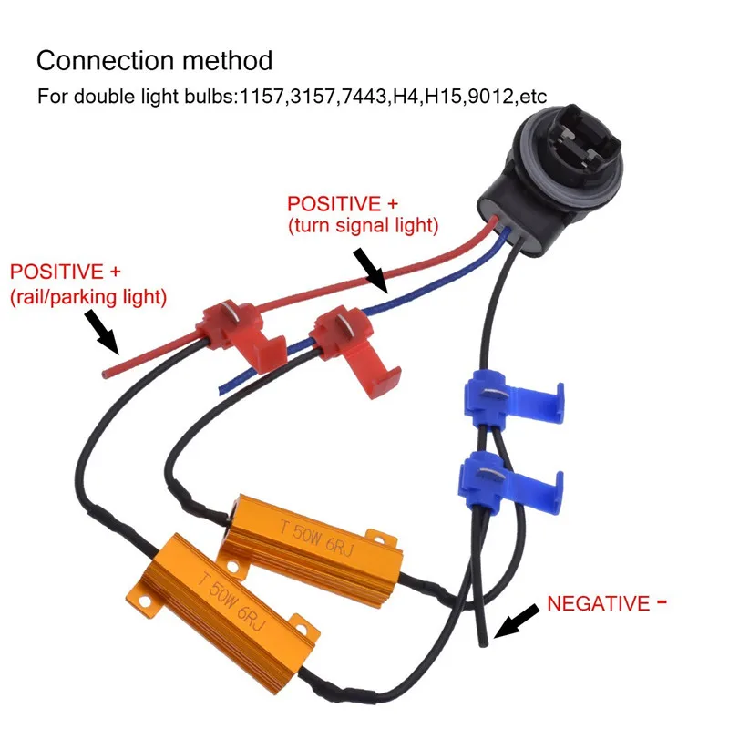 YSY 50W 6ohm Load Resistors Fix LED Bulb Fast Hyper Flash Turn Signal Blink Error Code for 1157 3157 7443 With 8 Quick Wire Clip