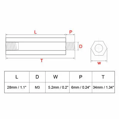 20pcs M3 28+6mm Female Male Thread Brass Hex Standoff Spacer Screws PCB Pillar