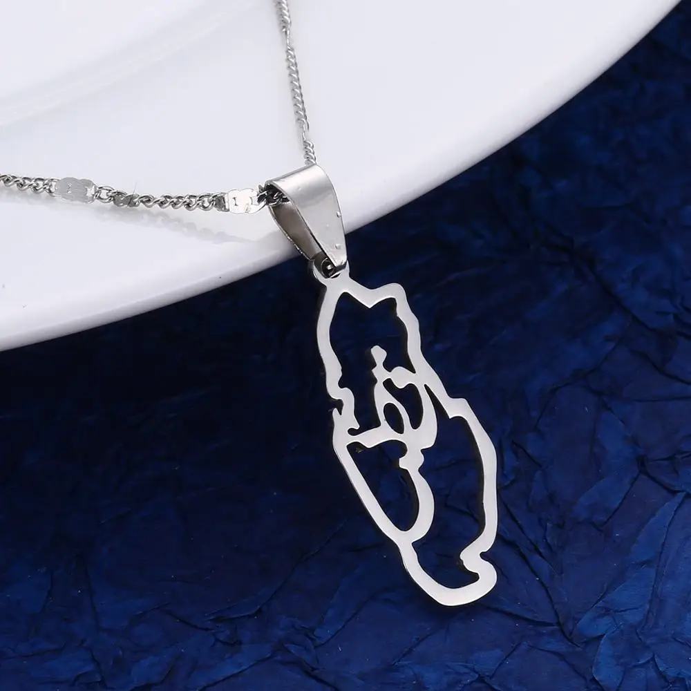 Stainless Steel Silver Color Qatar Country Map Pendant Necklace State of Qatar Map Chain Jewelry