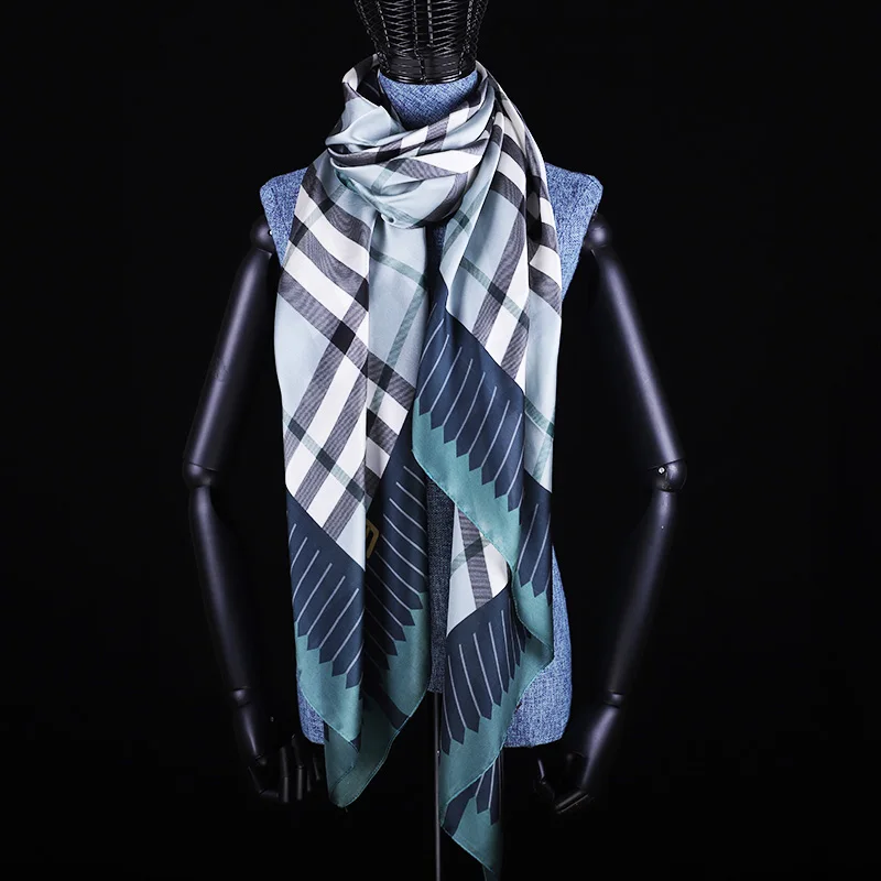 

2020 new fashion Luxury brand striped silk scarf women's shawl summer female style beach towel autumn and winter warm scarf