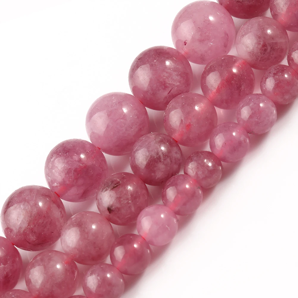 Strawberry Quartz Round Stone Beads Smooth Loose Spacer Beads For Jewelry DIY Making Bracelet Earrings Accessories 15\'\' 6 8 10mm