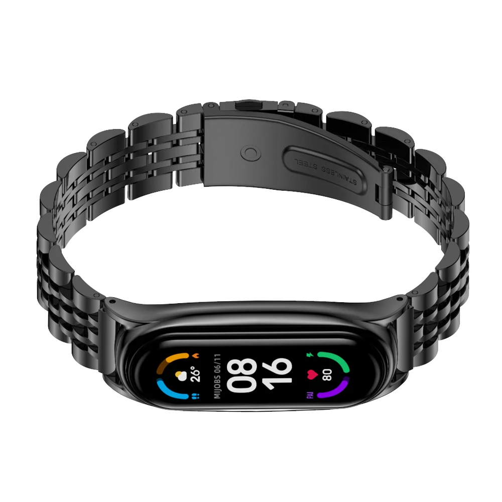 สําหรับMi Band 7 6 5 4 3 โลหะสแตนเลสCorrea Xiaomi Mi Band 6 สายMiband 5 สายรัดข้อมือสร้อยข้อมือNFC Global Version