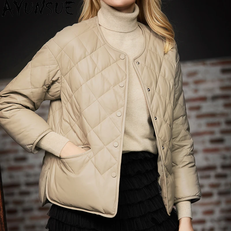 Ayu-abrigo de piel de oveja para mujer, chaqueta de plumón de pato de piel auténtica Natural, ropa de invierno, 2020, 09550