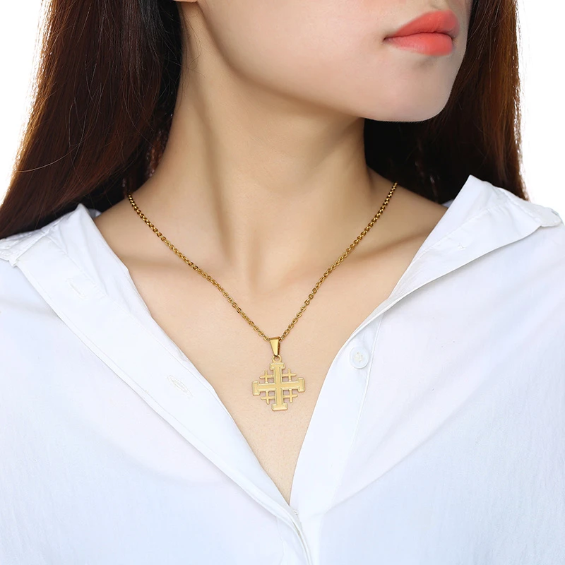 Bible Jerusalem Crusaders Cross Pendant Necklaces Medieval Religious Statement Stainless Steel Chains Necklace Jewelry Unisex