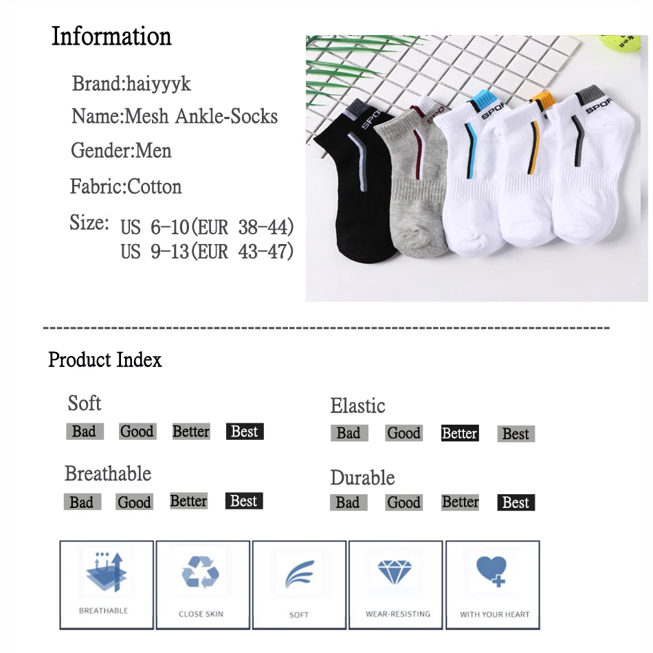 High Quality Mesh Men\'s Cotton Socks Ankle Sports Running Low-cut Socks Men Athletic Sock Dryness Moisture Wicking Big Size 6-13