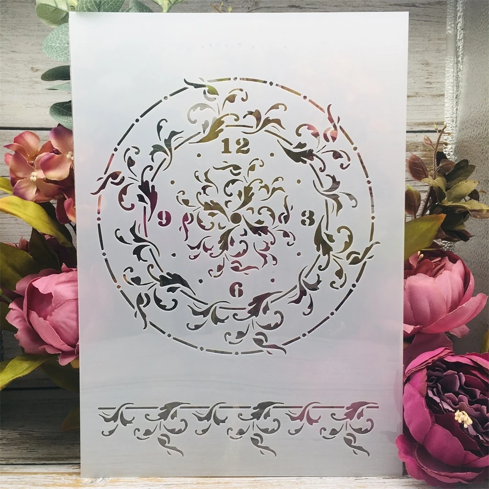 A4 29cm Floral Clock Dial DIY Layering Stencils Wall Painting Scrapbook Coloring Embossing Album Decorative Template