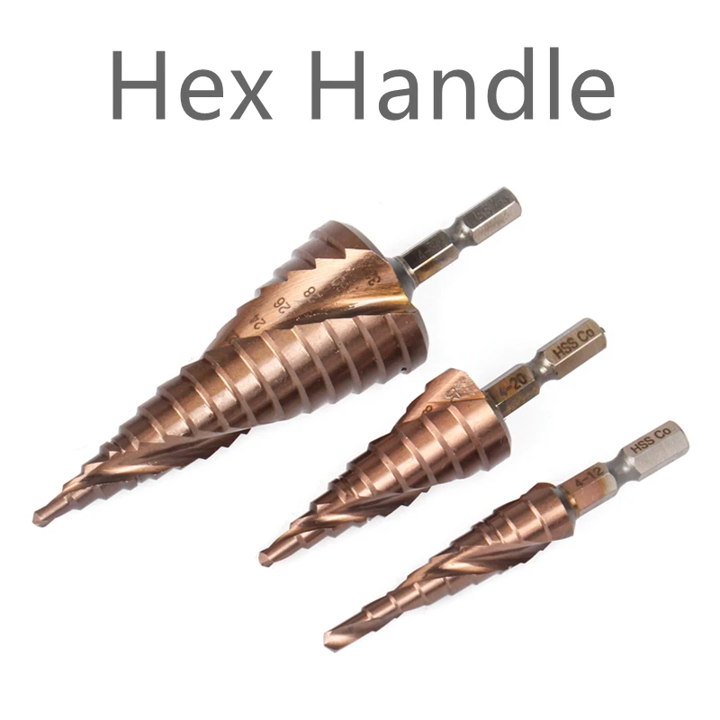 Free Shipping HSS M35 Cobalt Step Drill Bits 4-12/4-20/4-32mm Hole Saw Kit Spiral Groove Triangle Hex Shank For Stainless Steel