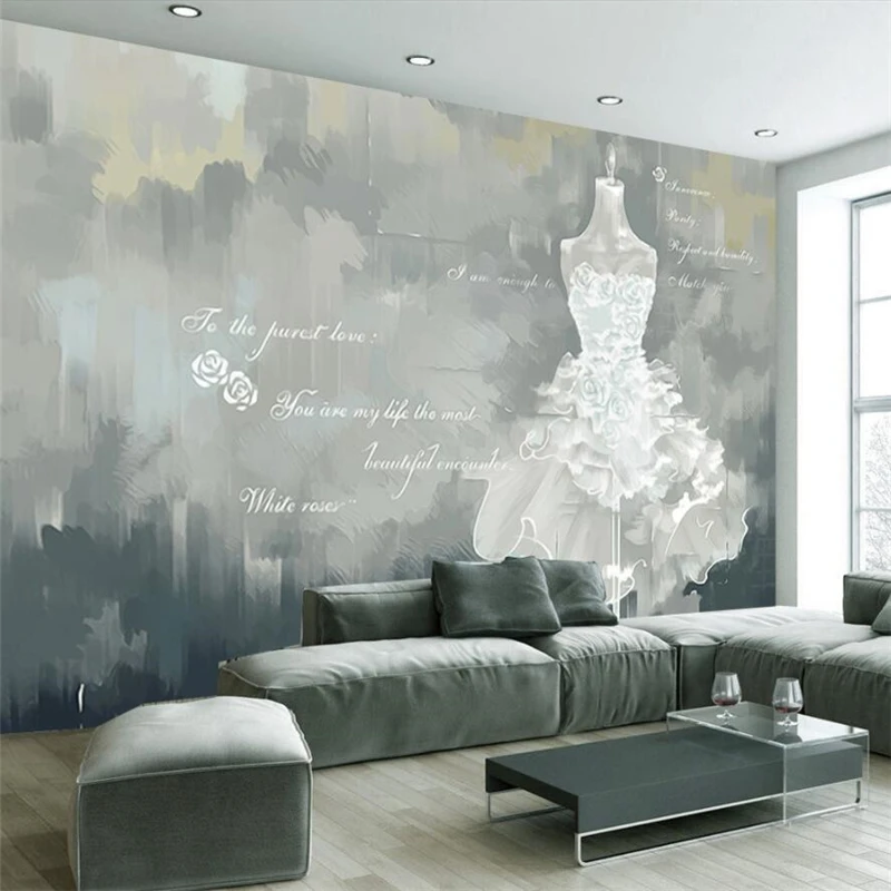 

mural papel de parede Custom wallpaper Vintage cement white swan wedding dress shop tooling background wall wall paper