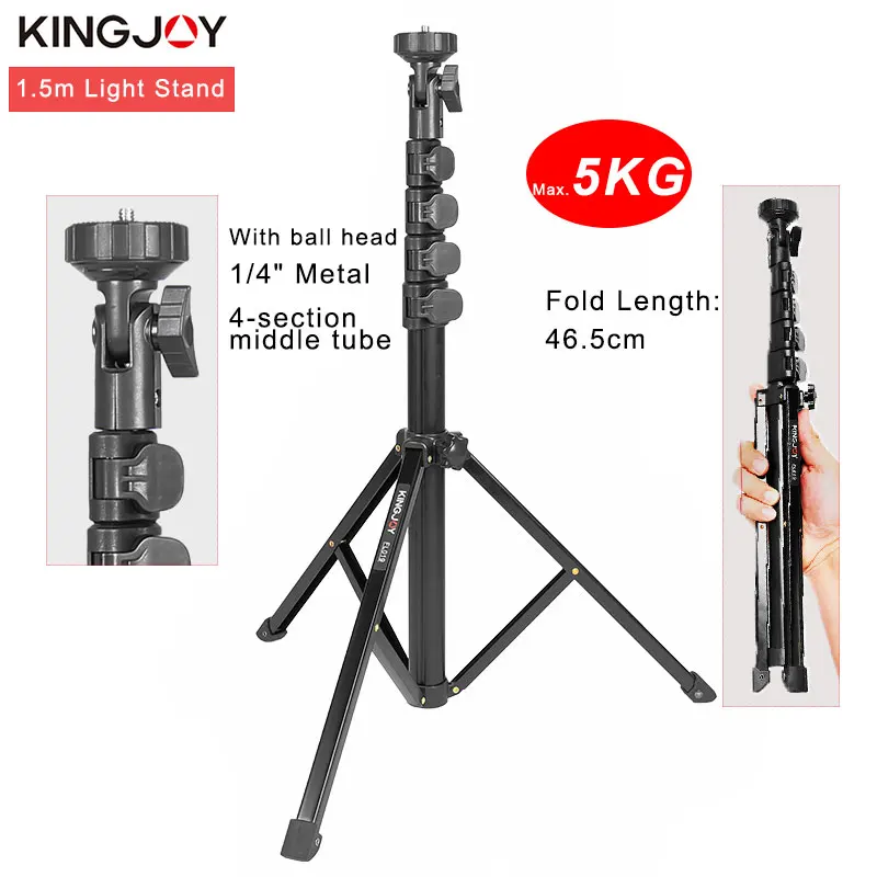 KINGJOY 1.55m Light Stand Tripod Max Load to 5KG for Photo Studio Fresnel Tungsten Light TV Station Studio Photo Studio Tripods