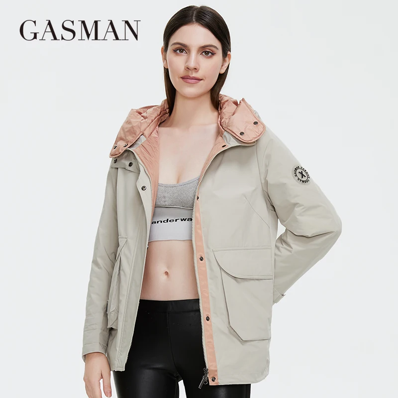 GASMAN 2022 Women\'s Autumn Jacket Fashion Casual Color Contrast Hooded Coat women elegant thin cotton Standup collar parka 81801