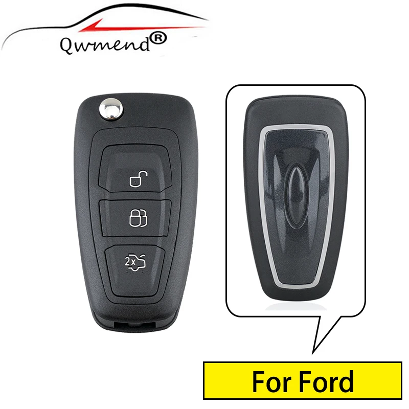 QWMEND Smart Car Key Fob Case For Ford Transit Tourneo Custom 2012-2019 Replacement Remote Key Shell 3 Buttons