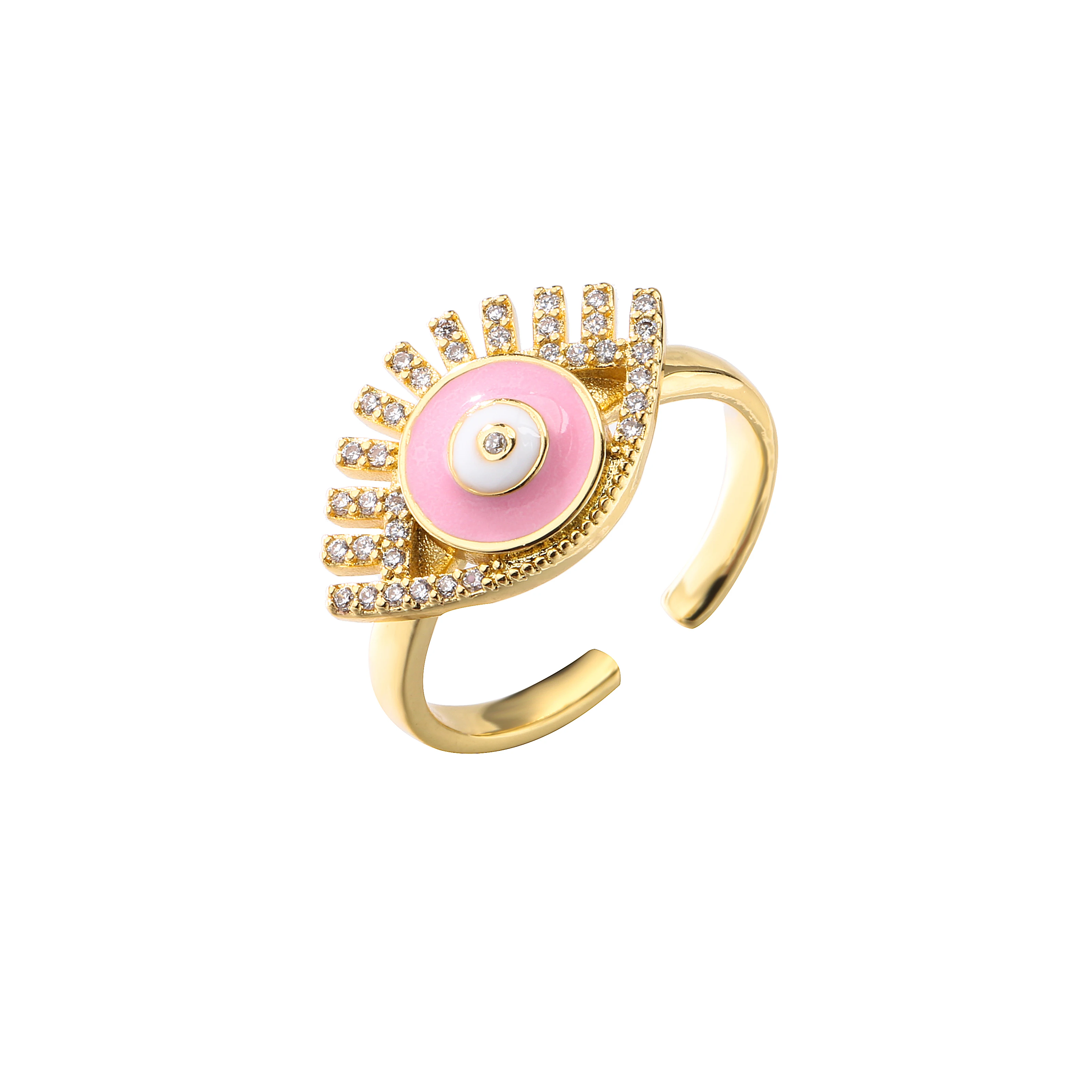 HECHENG,Lucky Eyes Gold Color Cooper Micro Pave Cubic Zircon Ring,Jewelry Adjustale Women Ring