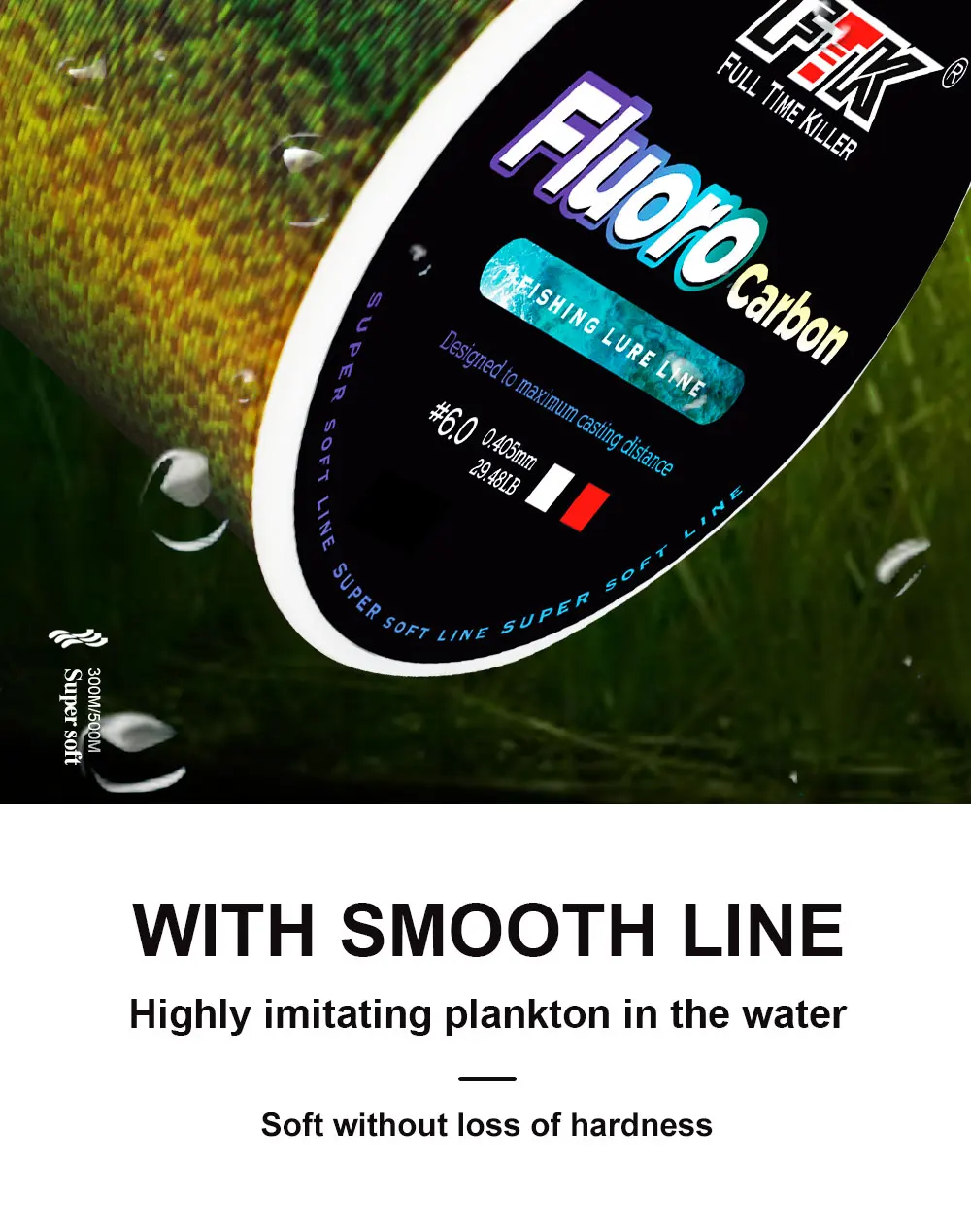 FTK Angelschnur 300m Unsichtbare Gefleckte Karpfen-Fluorocarbon-Schnur 0,20mm-0,50mm 4,13LB-34,32LB Extrem Starke Gefleckte Schnur Sinkend – Detail 2