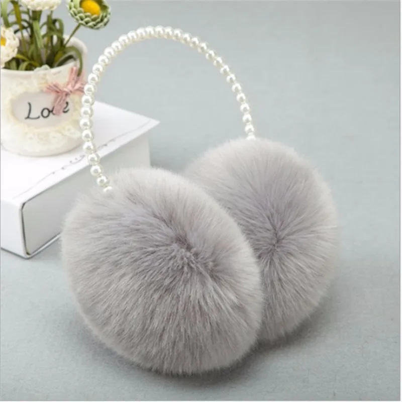 1pc Novelty Pearl Winter Earmuffs Women Fur Earmuff Ear Warmers Girls Imitation Rabbit Plush Warm Ear Muff Ear Hair Accessories