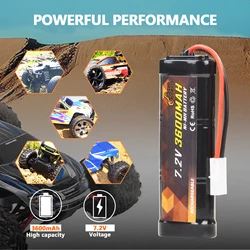 RC Car NiMH Battery 7.2V 3600mAh with Standard Tamiya Connectors for RC Cars, RC Truck, RC Airplane, RC Helicopter, RC Boat