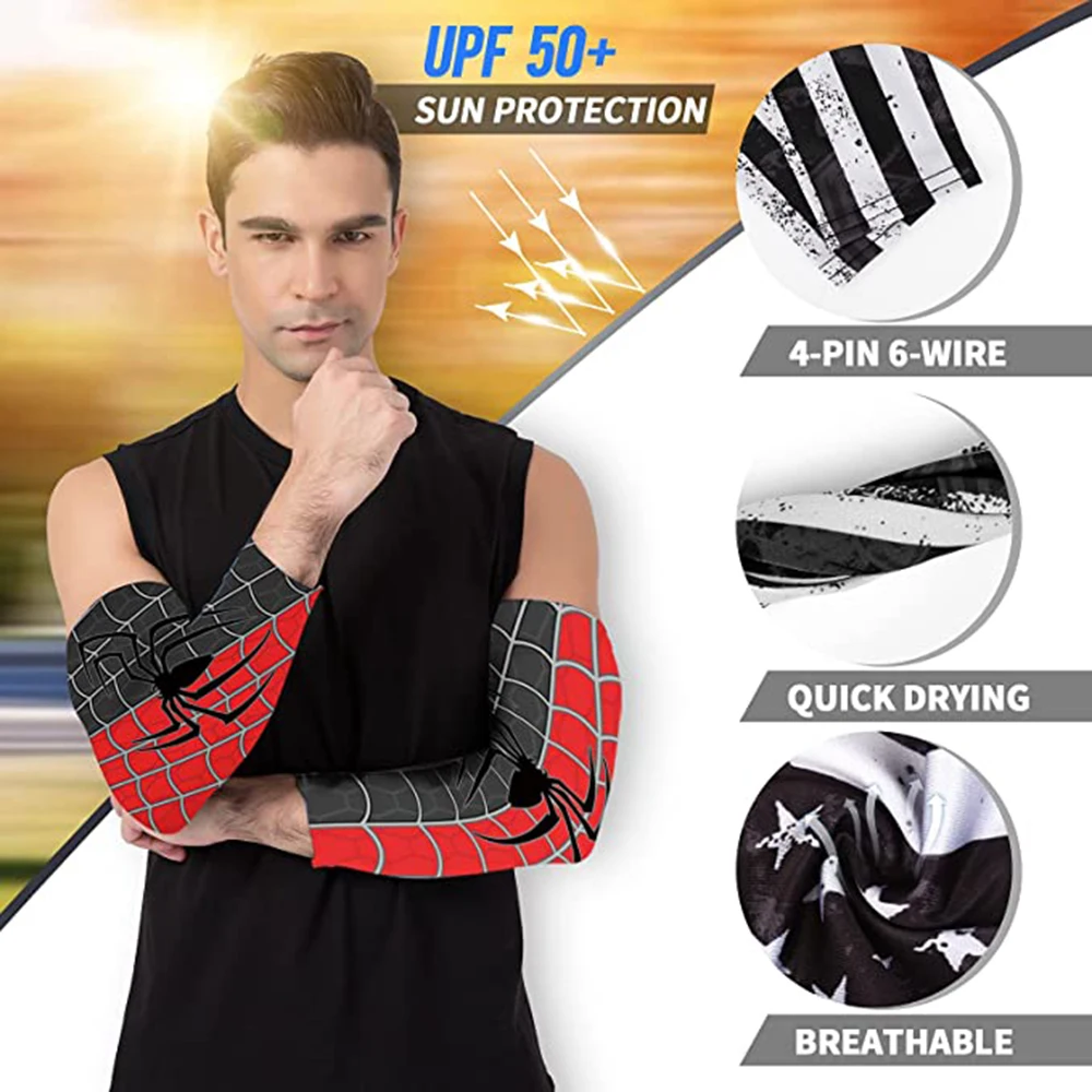 Sports Compression Arm Sleeves Cycling Sun UV Protective Cuffs Running Arm Warmers Manguito Spider Mangas Summer Women Men