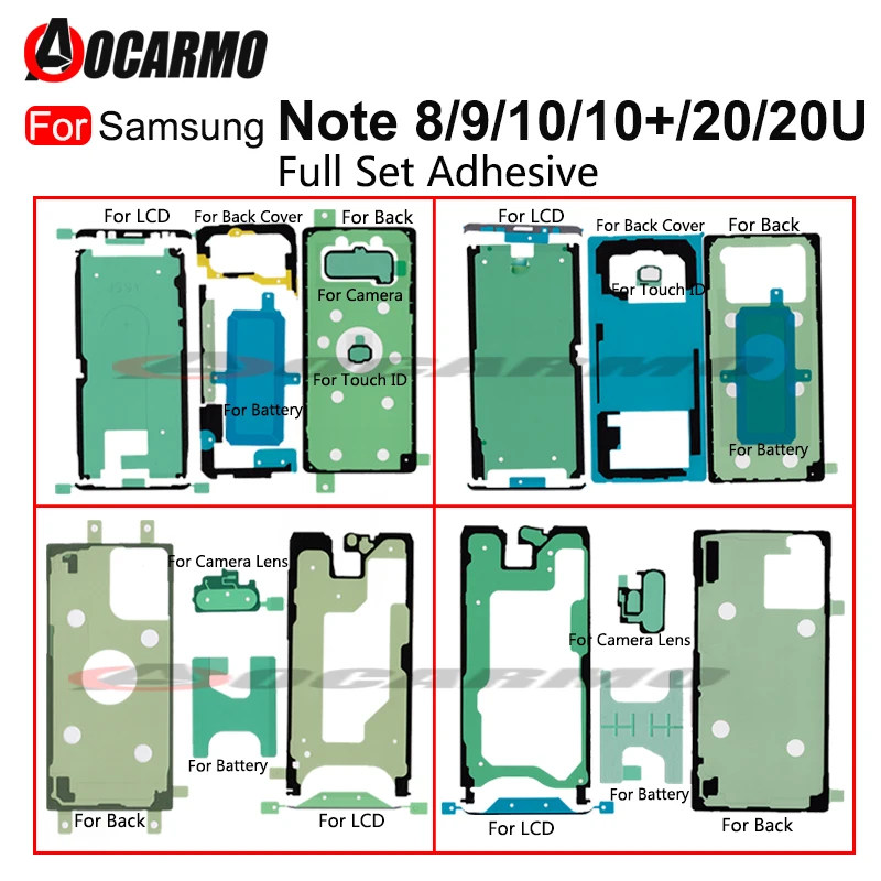 Do Samsung Note 9 8 7 10 Plus 20 Ultra Note10 Note9 Przednia tylna pokrywa LCD Bateria Pełny zestaw Wodoodporna taśma samoprzylepna Naklejka z klejem