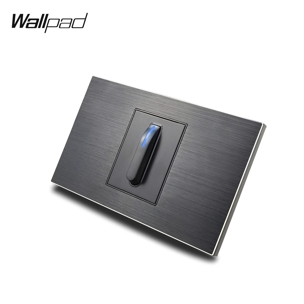 

AU US Piano 1 Gang Wall Light Switch Wallpad L3 Black Aluminum Panel 118*72mm1 Way 2 Way Push Button Switch with LED