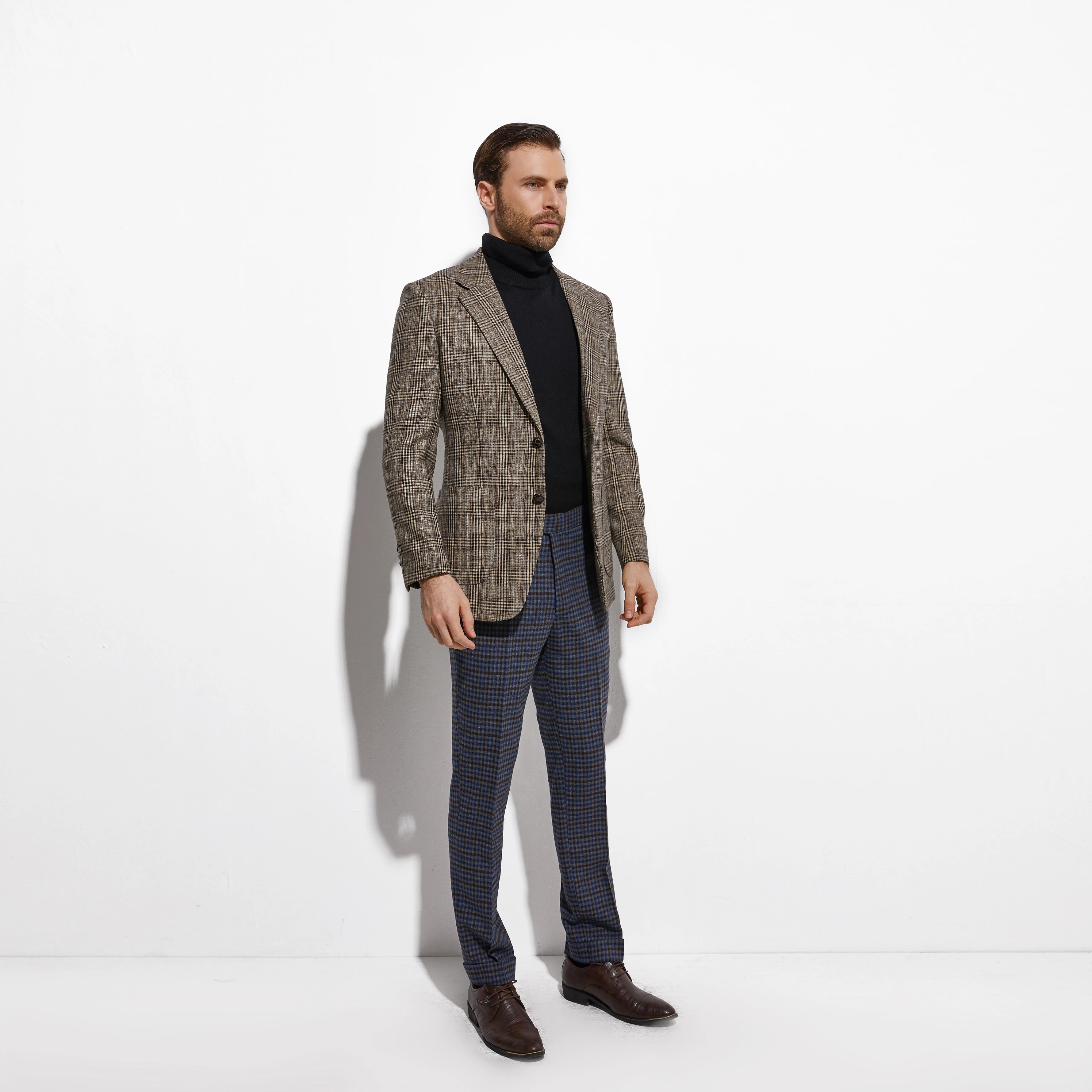 2020 Tweed Jacket Fashion Design Grey Plaid Blazer Custom Made Warm Wool Blend Tailored Slim Fashion Brown Gray Plaid Blazer