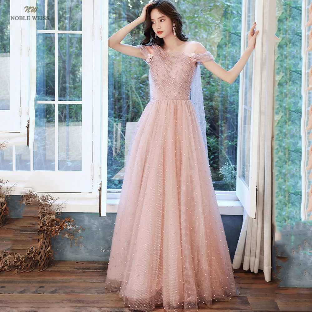 Evening Dresses Long  O-Neck  Dresses Woman Party Night  Floor-Length  Beading  Pleat  A-Line  Prom Dress Customized