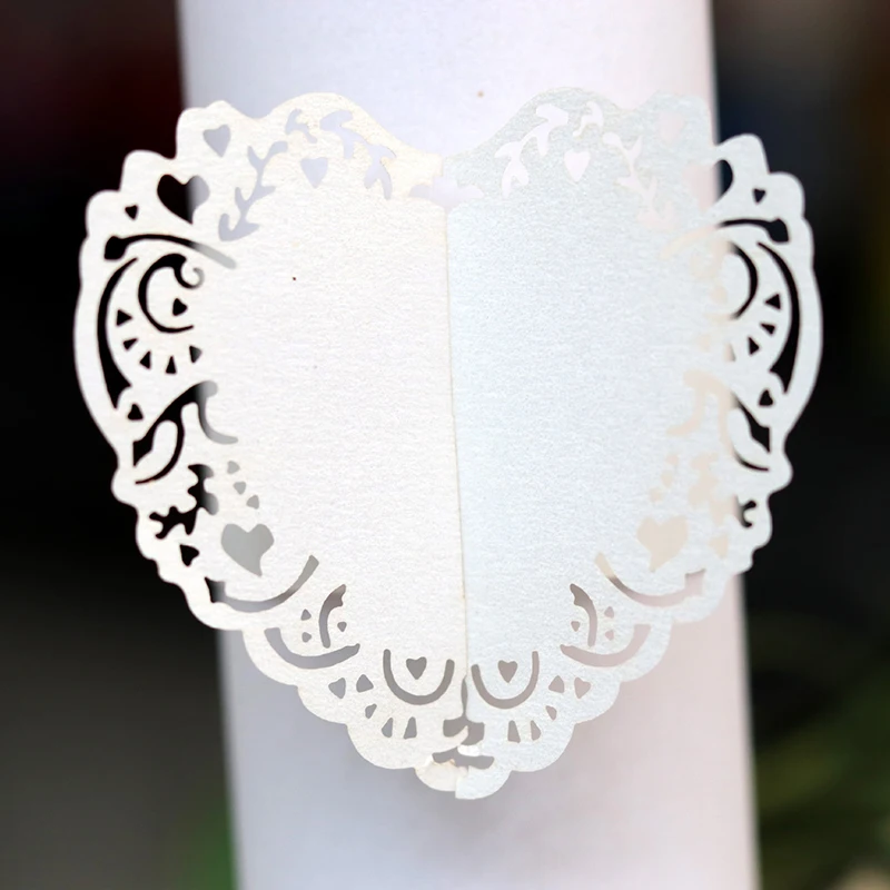 50pcs Heart Shaped Laser Cut Paper Napkins Rings Holders Hotel Birthday Wedding Xmas Party Favor Dinner Table Decoration