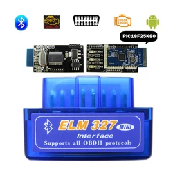 ELM-327-Mini Scanner OBD2 pour Voiture, ELM327, Bluetooth V1.5, OBD 2, Outils de Diagnostic existent, Real PIC1825K80, 327 V, 1.5, pour Android
