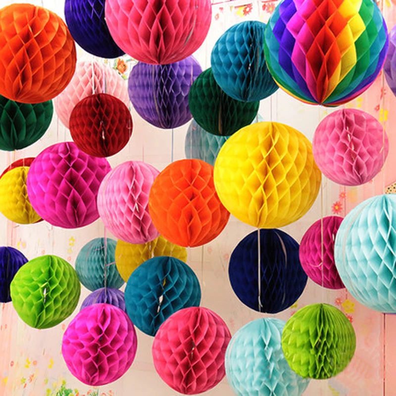 10-35CM Bunte Dekorative Seidenpapier-Wabenbälle Blumen Pastellfarben Feiertagsdekoration Hochzeit Geburtstag Party DIY-Zubehör
