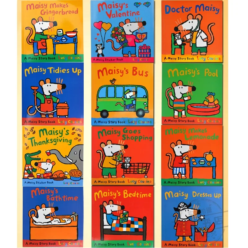 12 Books/Set Maisy Swim Bag Wave Mice Mouse English Picture Book Children Story Book Sticker Book IQ EQ Training