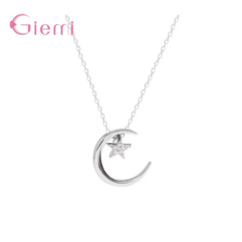 Simple Fashion Moon Star Zirconia Necklace Pendant Choker Necklace For Woman Exquisite Banquet Party Collier Jewelry Gift