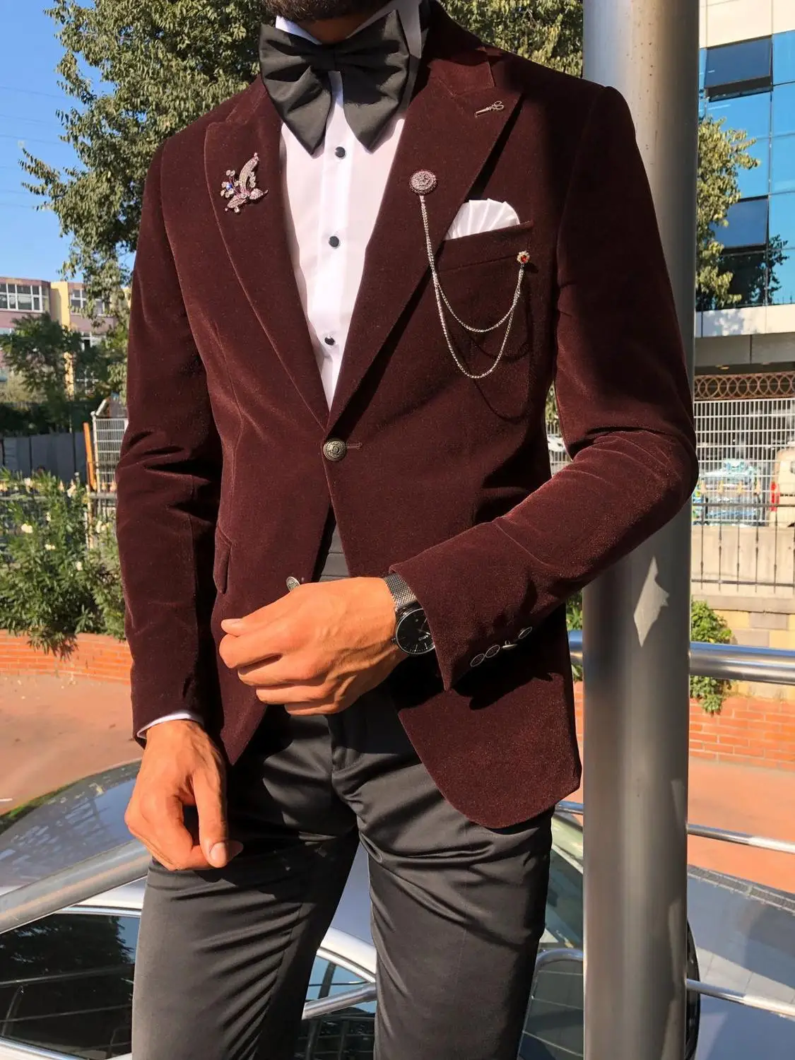 Custom Made Mannen Pak 2020 Bruiloft Smoking Formele Fluwelen Beste Man Suits Bruidegom Dragen Smokings 2 Pieces Suits (jas + Broek)