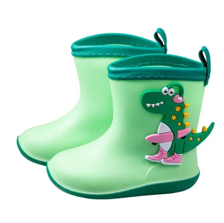 

NEW Rain Boots Kids Winter Girl Cute 3D Dinosaur Children Boys Boots Plush Warm Ankle PVC Waterproof Baby Water Shoes Rainboots