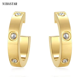 Luxury Crystal Stud Earring For Women Girl Stainless Steel C-Shaped Crystal Earrings High Quality Femme Party Jewelry Accessorie