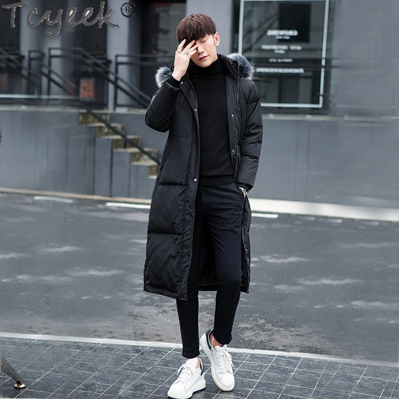 Korean Style 90% White Duck Down Jacket Men Coat Real Fox Fur Collar Long Coats Thicken Mens Clothing Plus Size 5XL 2021