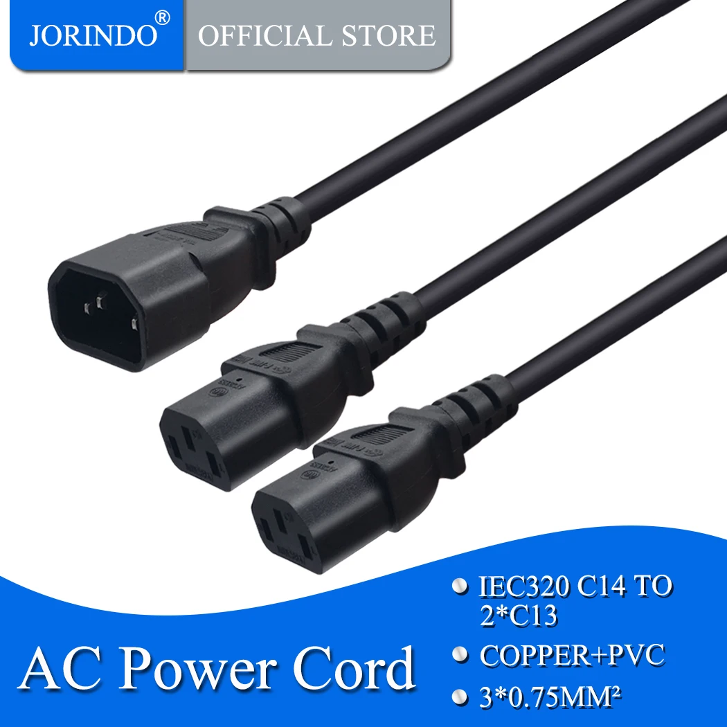 JORINDO 1M/3.2FT IEC 320 C14ชายขยาย2 C13หญิงสายไฟ AC,IEC320 C14 2 C13อะแดปเตอร์10A/250V