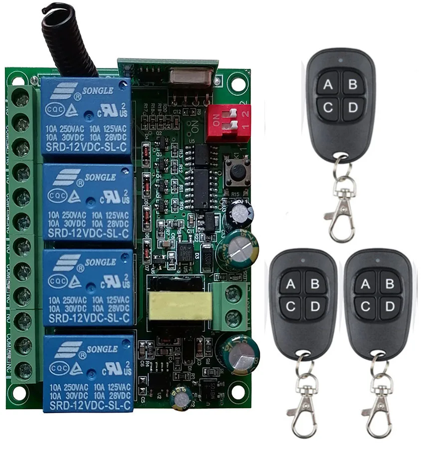 AC110V 220V 230V 4CH 315MHZ 433MHz rf Remote Control Switch Wireless Relay Receiver Controller for Garage\ Door\ LED\ Bulb