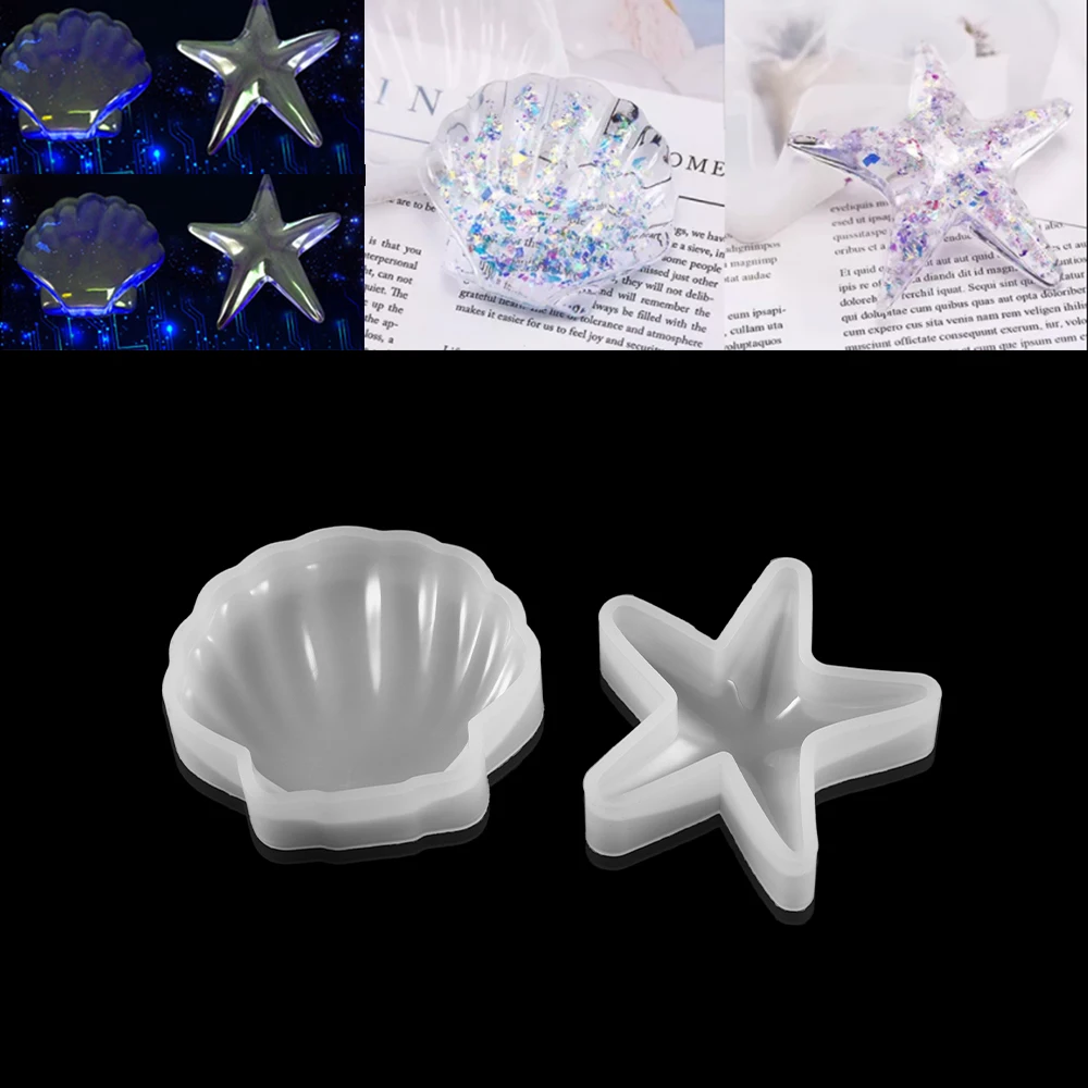 1Pcs Sea Shell Sahpe Plate Tray Coaster Silicone Molds Starfish UV Epoxy Resin Molds DIY Soap Dish Casting Mould Making Tool