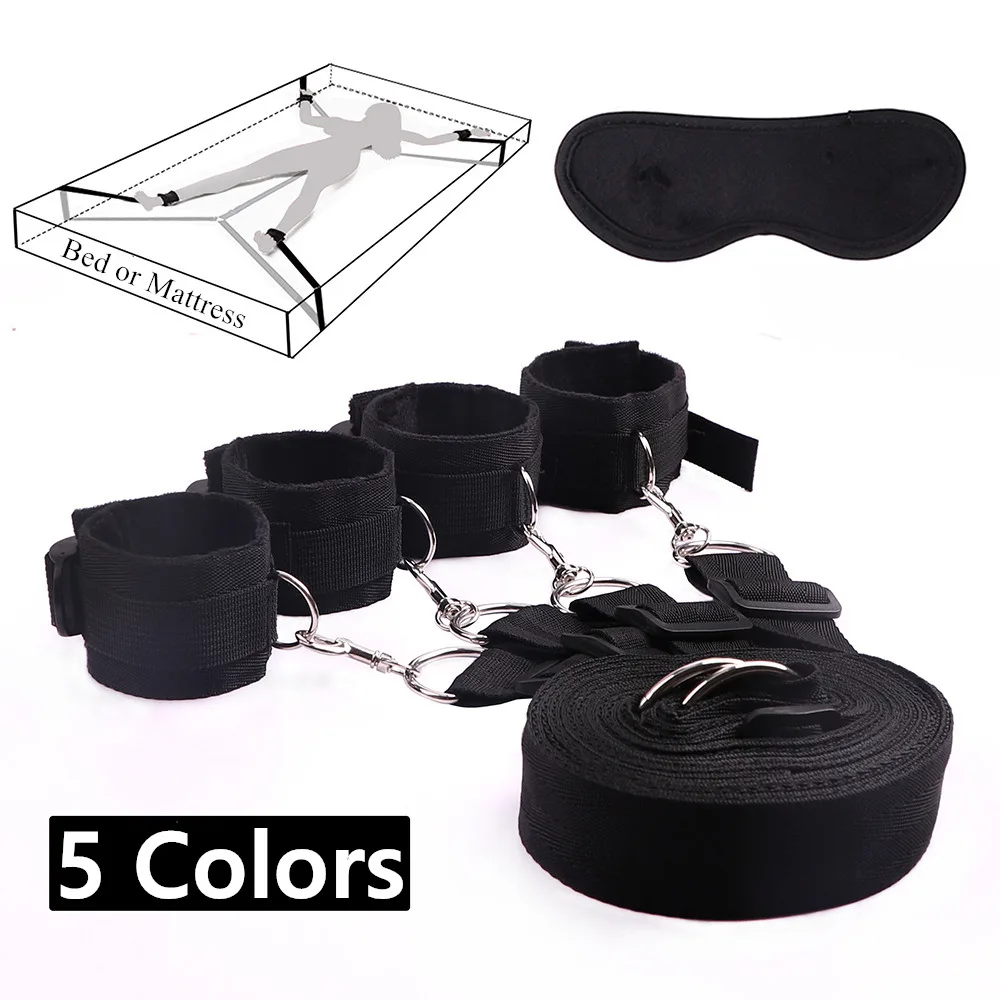 Couple Sex Toys BDSM Bed Restraint Equipment Set Sex Erotic Handcuffs Ankle Eye Mask Whip Anal Plug Alternative Training Game