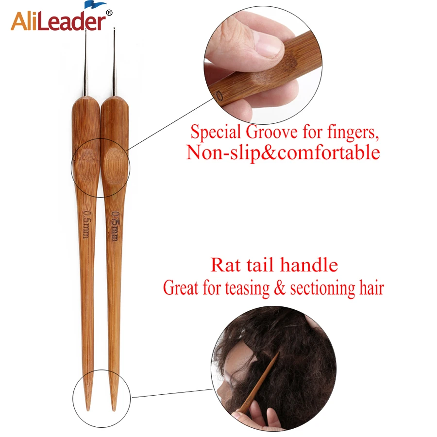 Alileader โครเชต์ตะขอสำหรับ Dreadlocks วิกผมเข็ม 1/2/3 เข็มตะขอ Hair EXTENSION TOOL Braider 0.5 มม./0.75 มม.เข็มไม้ไผ่ผู้ถือ