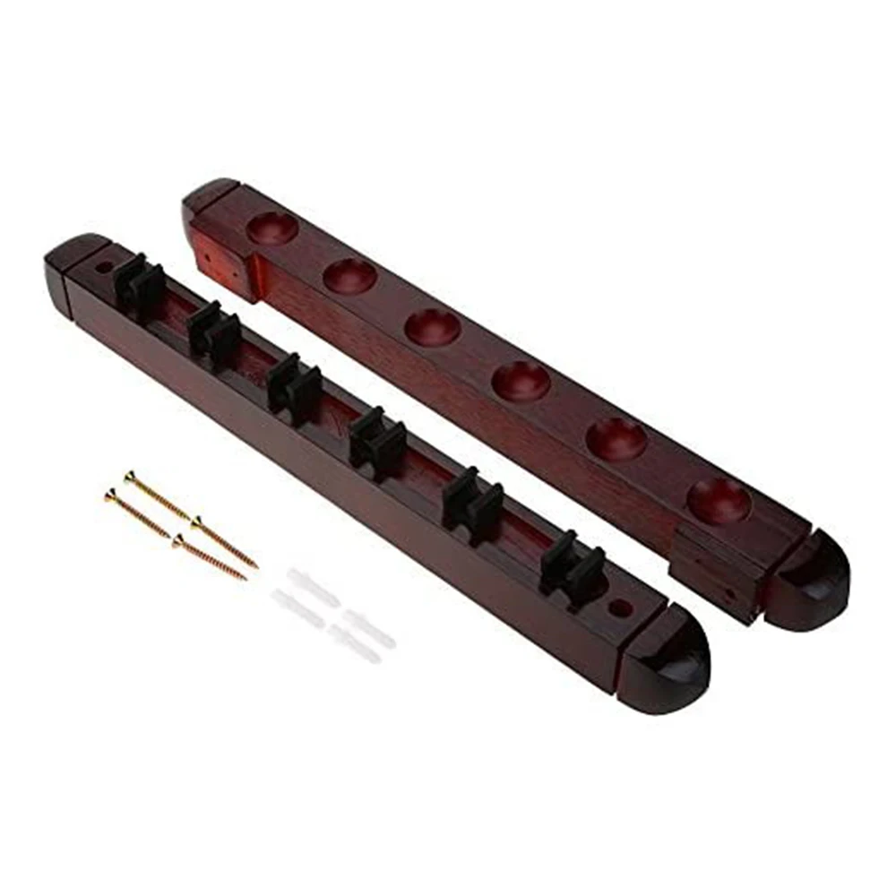 Billiard Wood Rack Wall Mounted, Hanging 6 Cue Stick for Snooker Cue, Space Saving Holder, Snooker Accessories, 1 Set