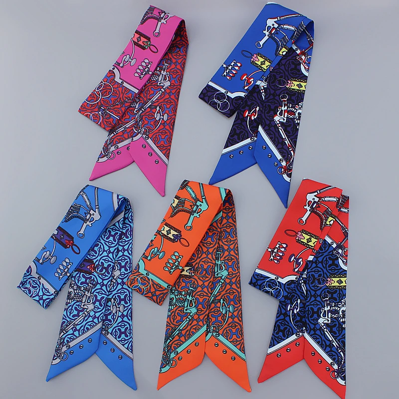 Clássico saco cachecol moda sarja cetim impressão cachecol senhoras marca de luxo amarrado bolsa fita senhoras headscarf bandana mq17