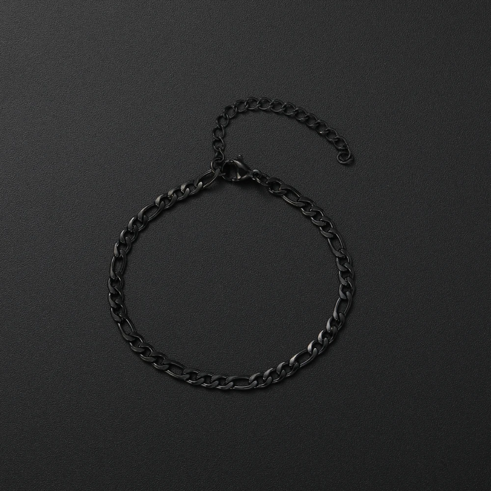 Low Price Width 4MM Stainless Steel Golden Black Chain Bracelet For Men and Women Fashion Gift Jewelry Length 16+5CM