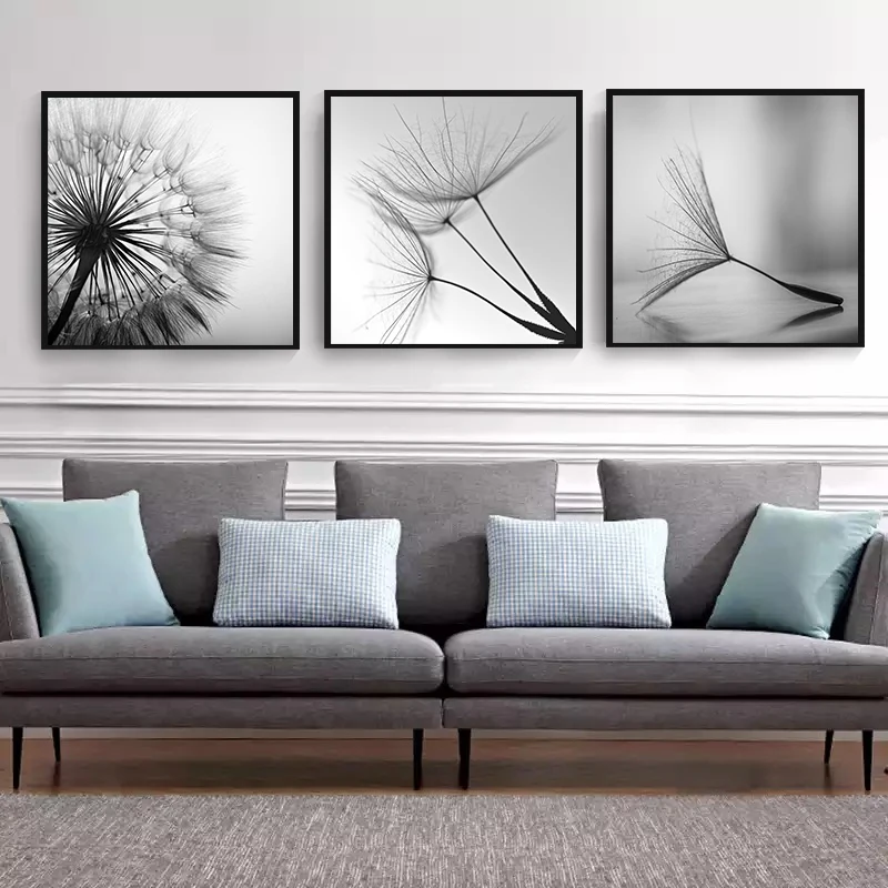 Black White Nature Dandelion Flower Landscape Canvas Painting Print Wall Decor Picture Anime Poster Mural Beautiful Home Decor