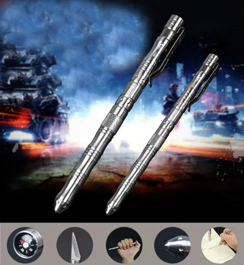 Zelfverdediging Multifunctionele Rvs Tactical Pen Met Mes Kompas Emergency Edc Tool