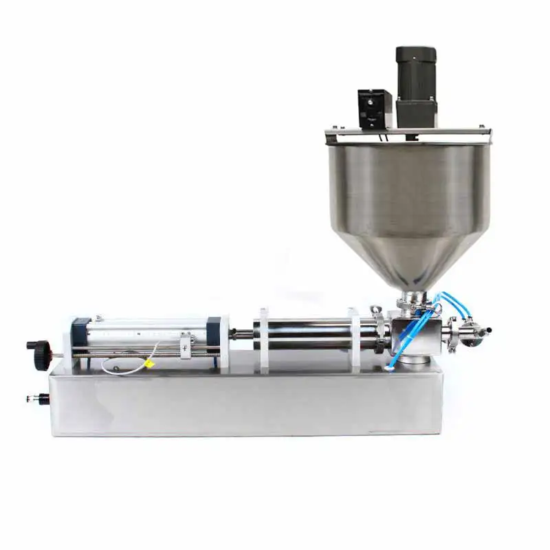 Paste Filling Machine Pneumatic Piston Filler With Stirring Mixing Hopper Chocolate Honey Cream Hot Juice Sauce Jam Jar Filler