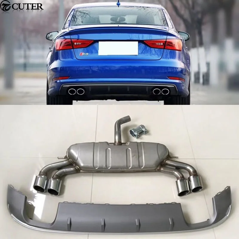 A3 S3 Rear Bumper Diffuser Exhaust Pipes for Audi A3 S3 Car Body Kit 2014-2016